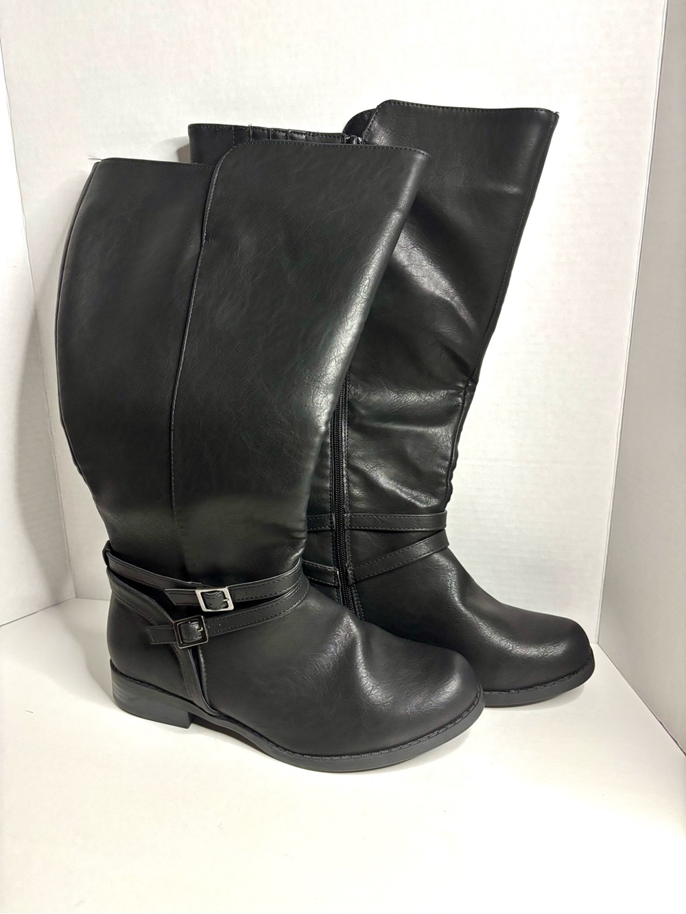 easy street Black Over-the-Knee Buckle Strap Boots